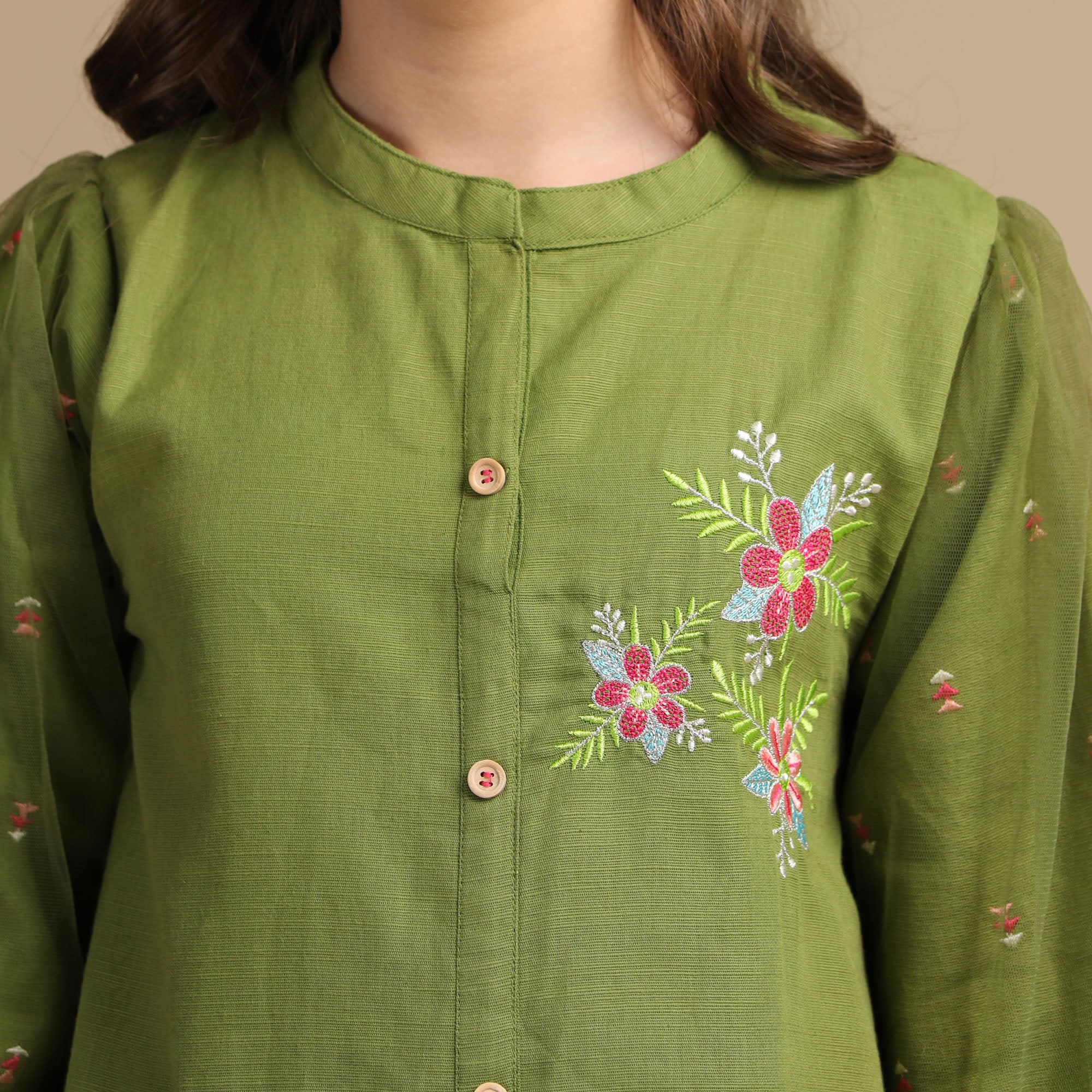 Olive Aura Embroidered Two-Piece