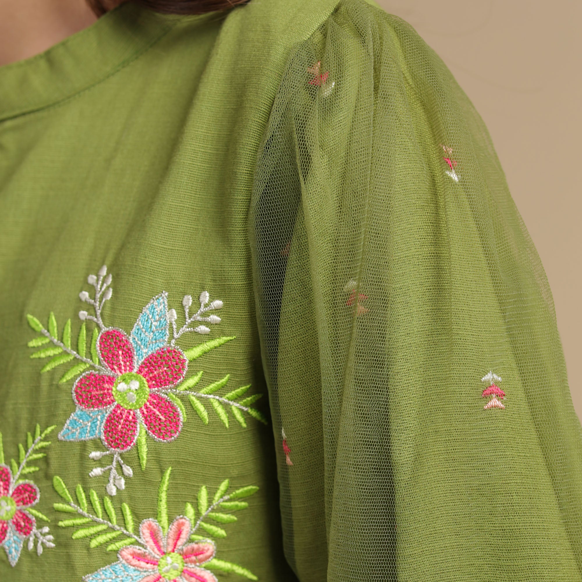 Olive Aura Embroidered Two-Piece