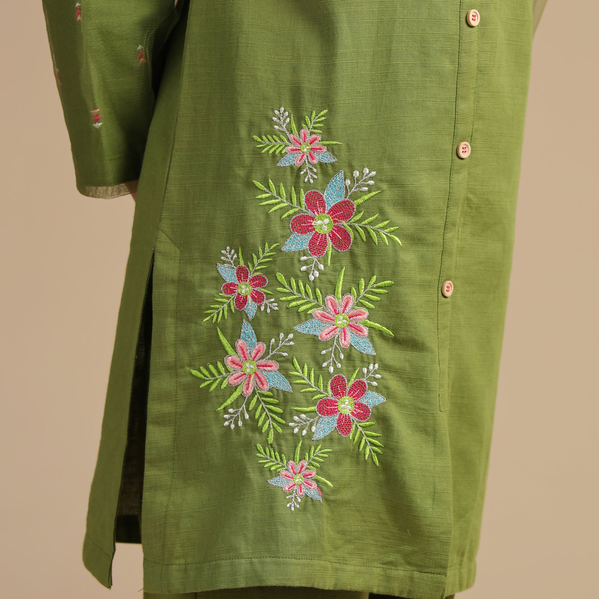 Olive Aura Embroidered Two-Piece