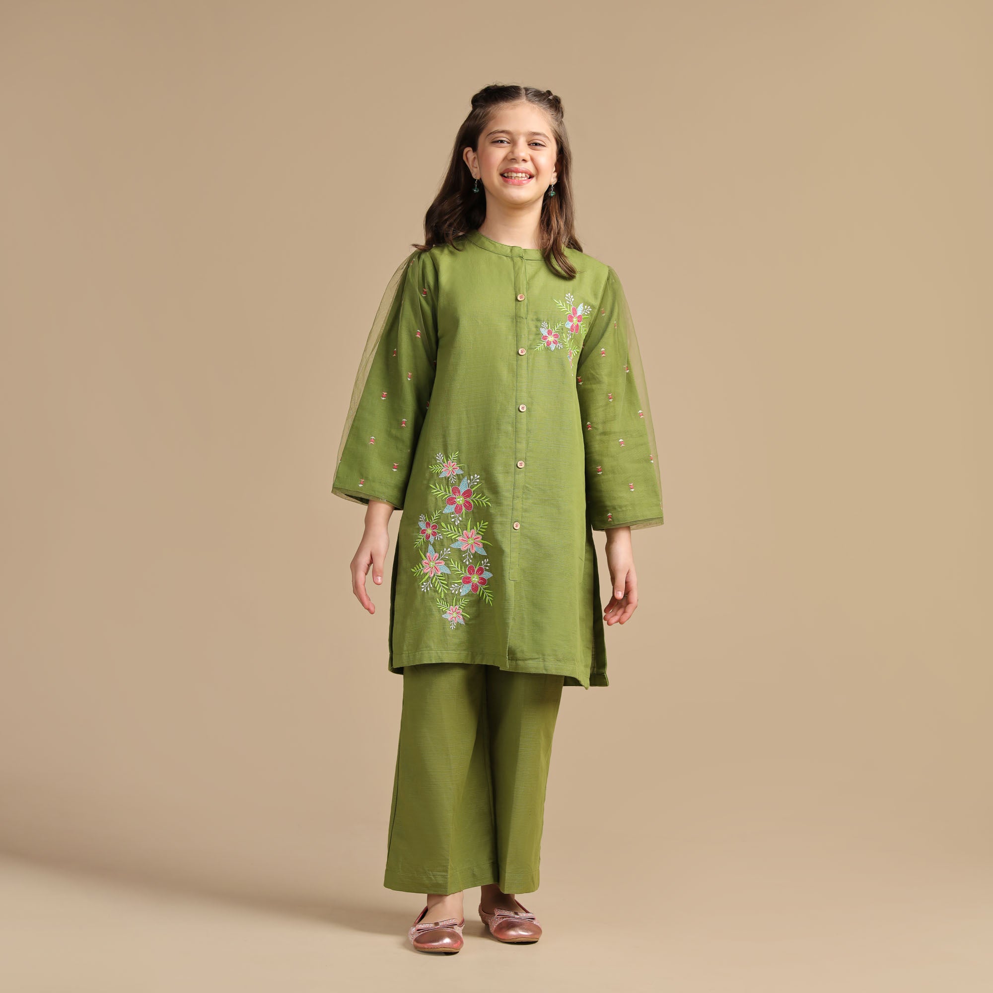 Olive Aura Embroidered Two-Piece