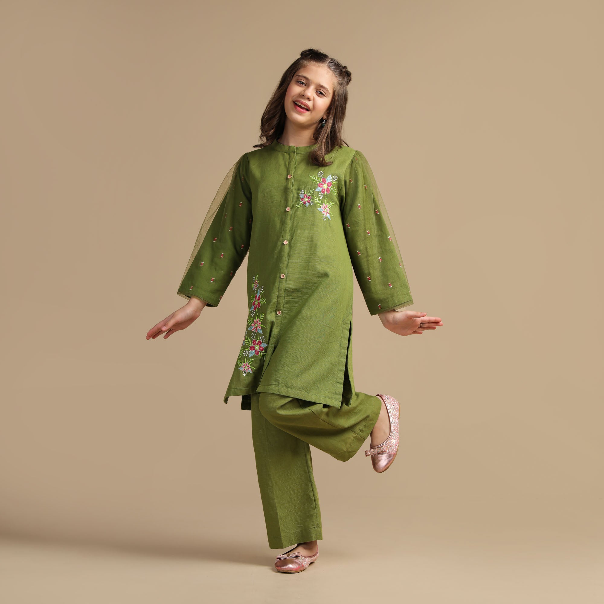 Olive Aura Embroidered Two-Piece