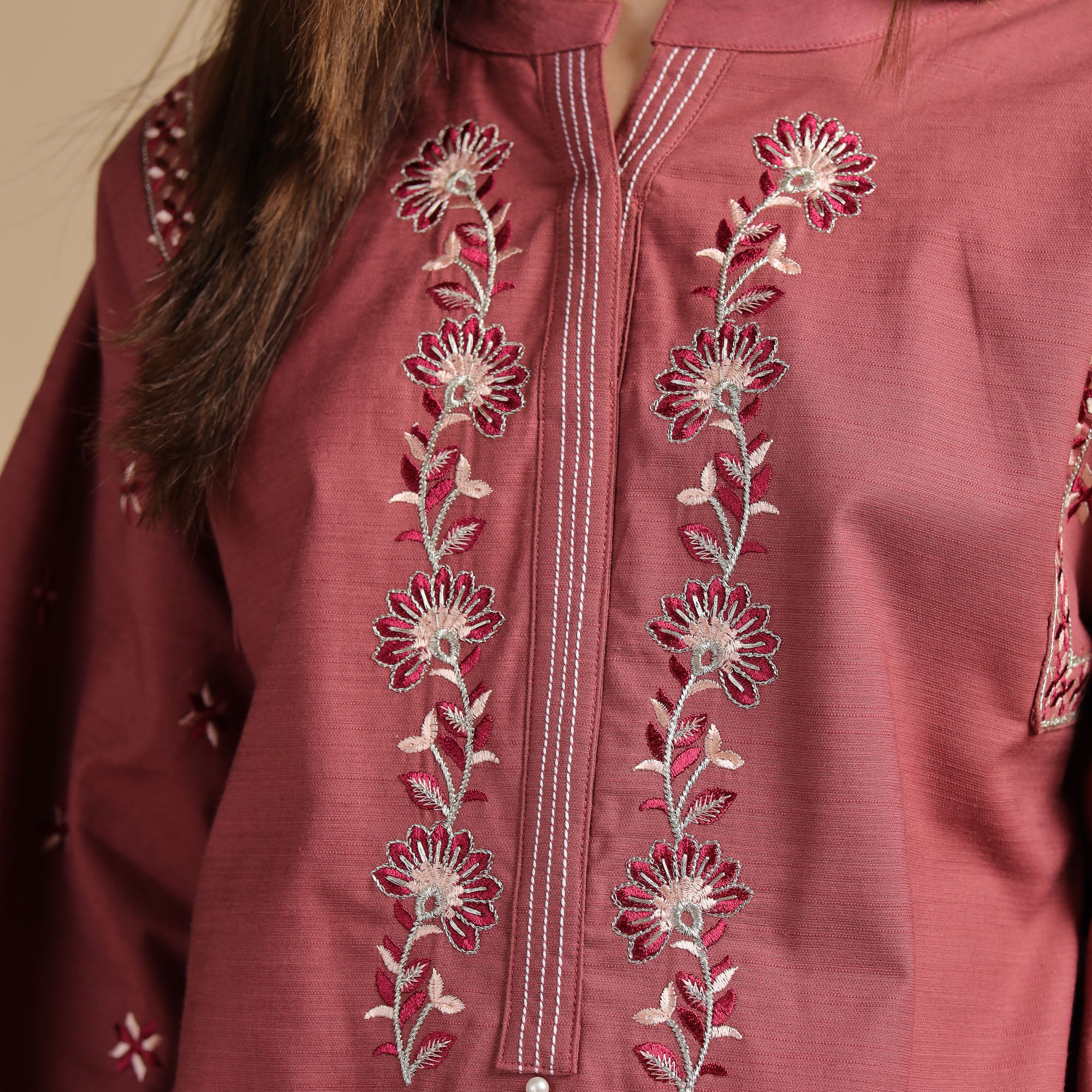 Dusty Rose Embroidered Two-Piece