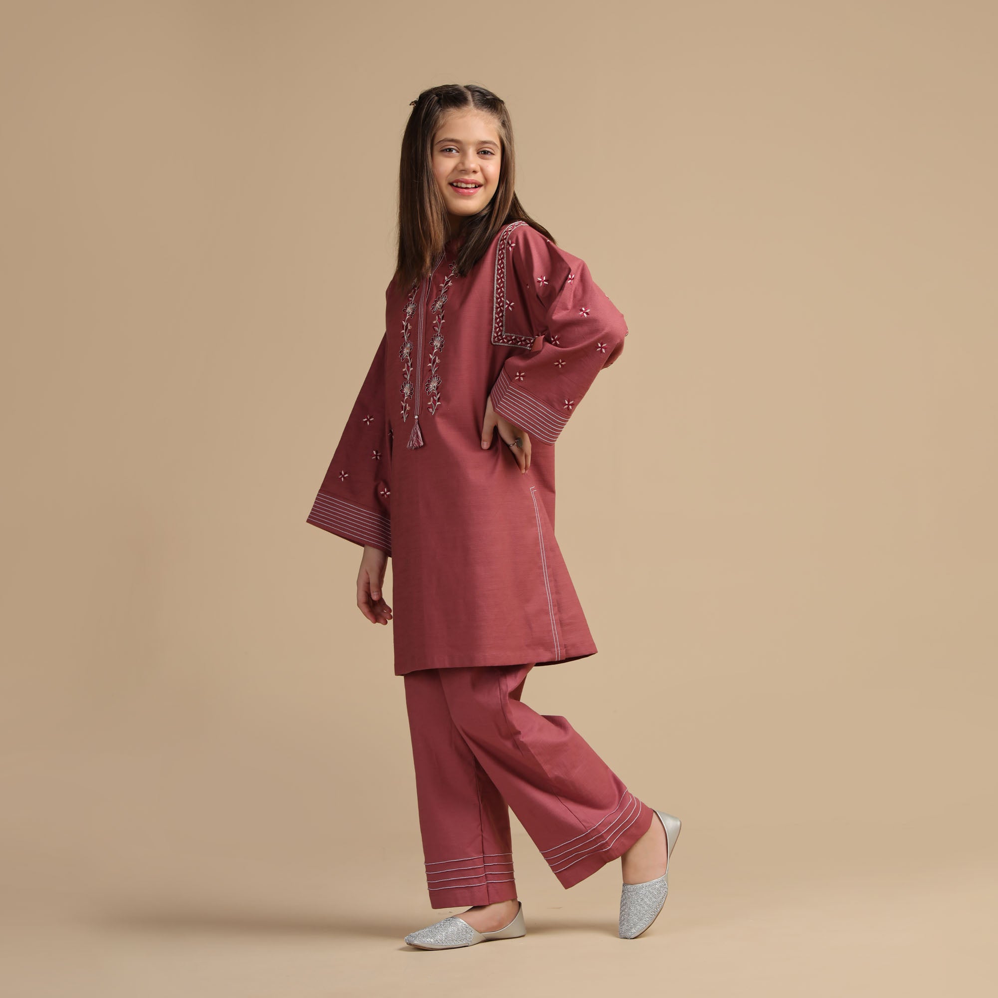 Dusty Rose Embroidered Two-Piece