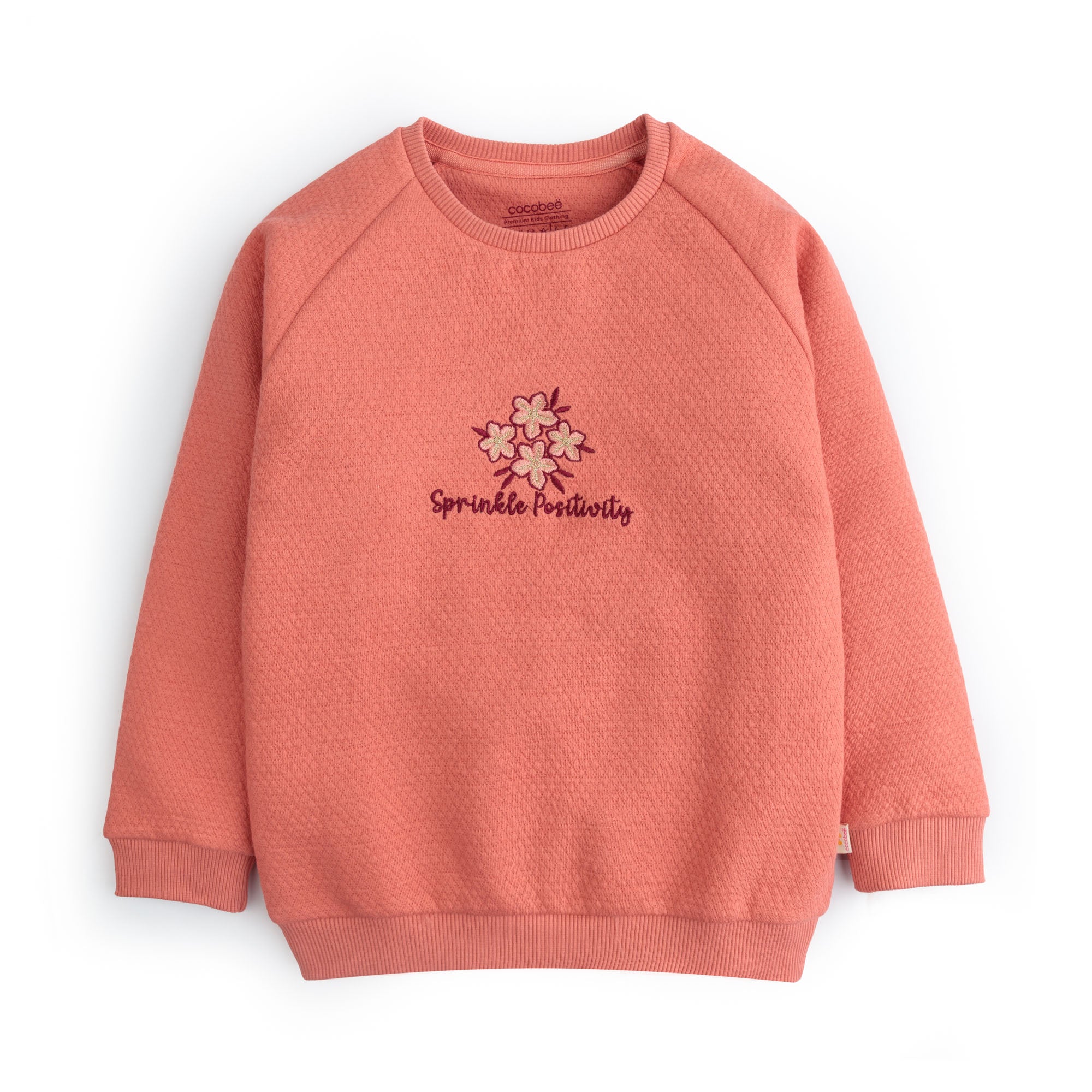 Coral Pink Embroidery Sweatshirt
