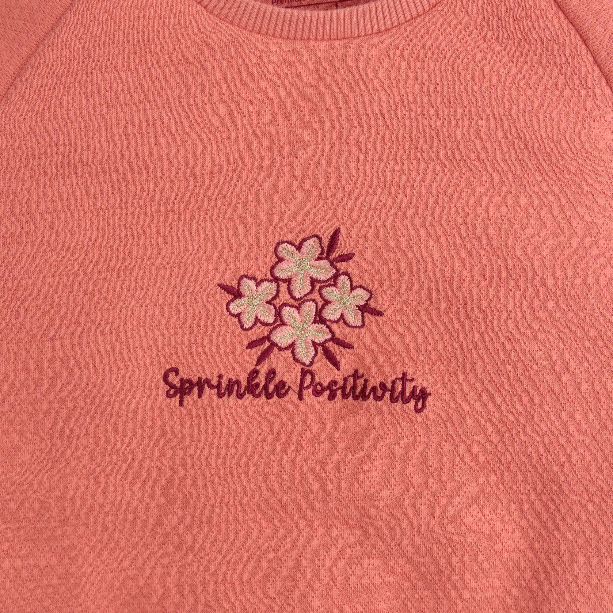 Coral Pink Embroidery Sweatshirt