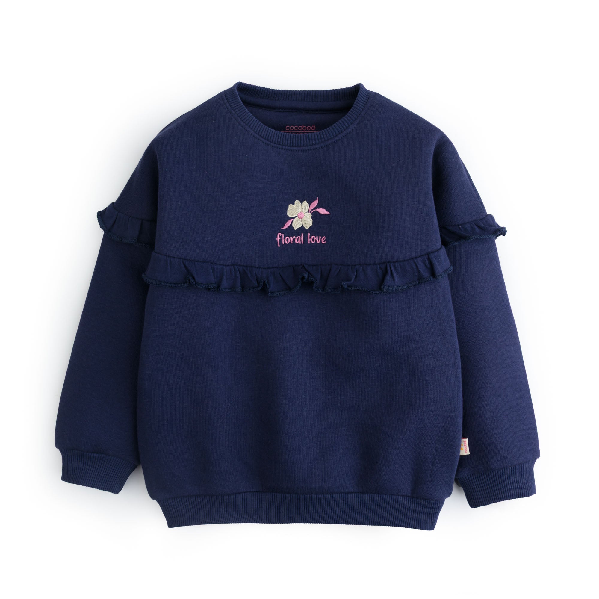 Blue Ruffle Embroidered Sweatshirt