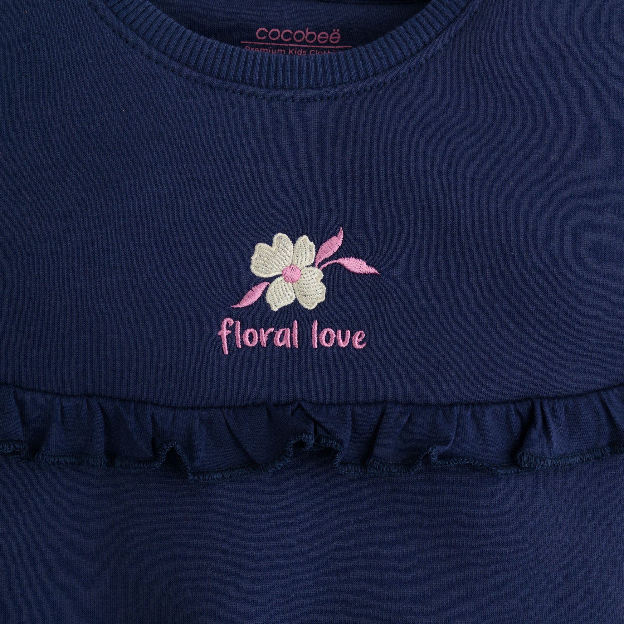 Blue Ruffle Embroidered Sweatshirt