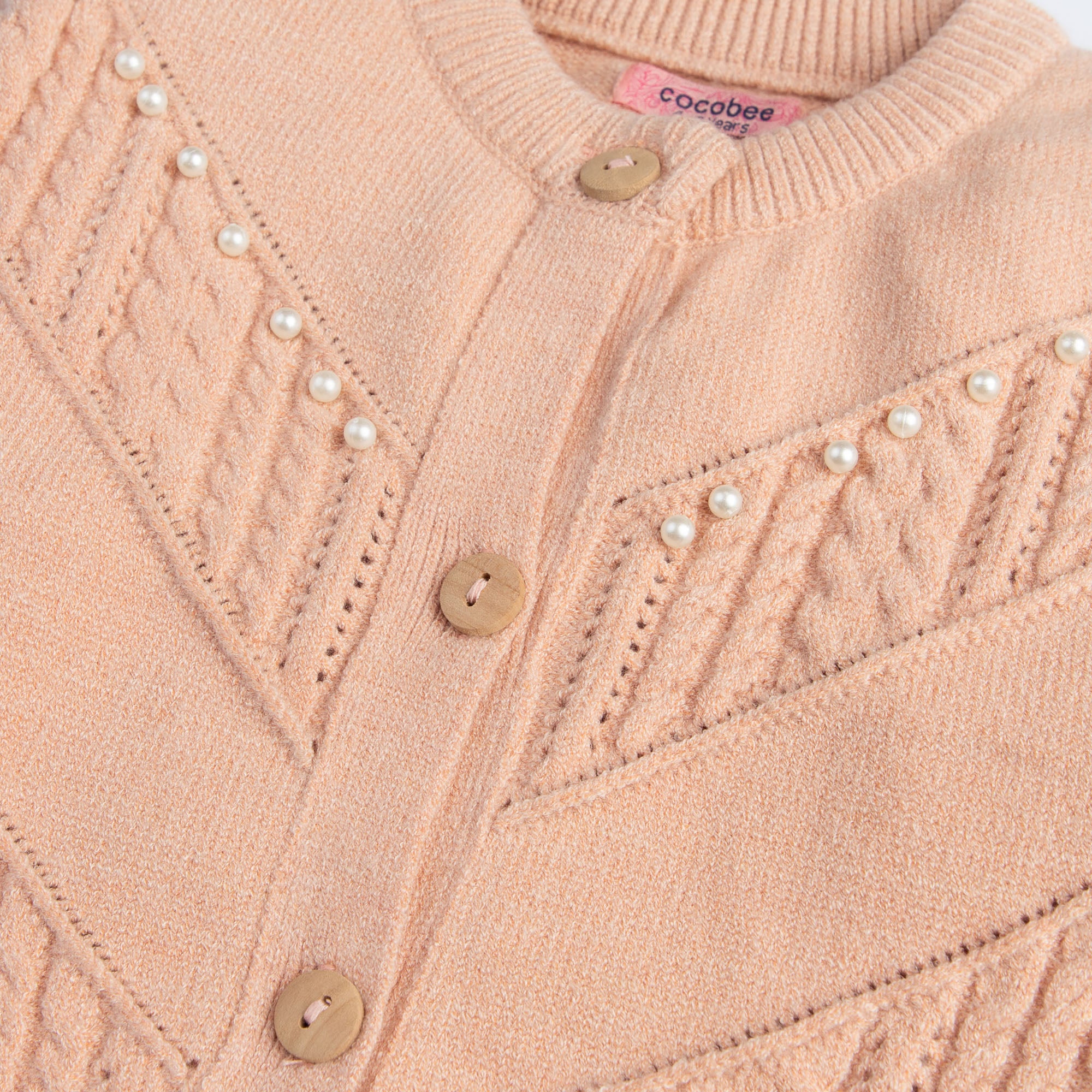 Peach Knit Embellished Cardigan