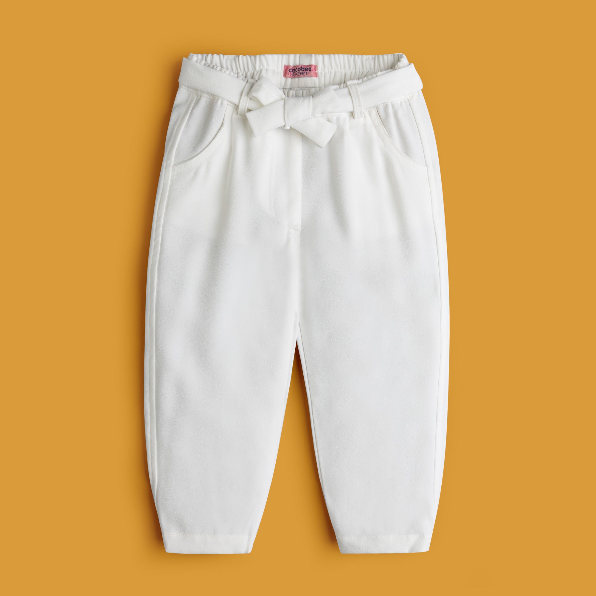 Belted Plain White Trouser