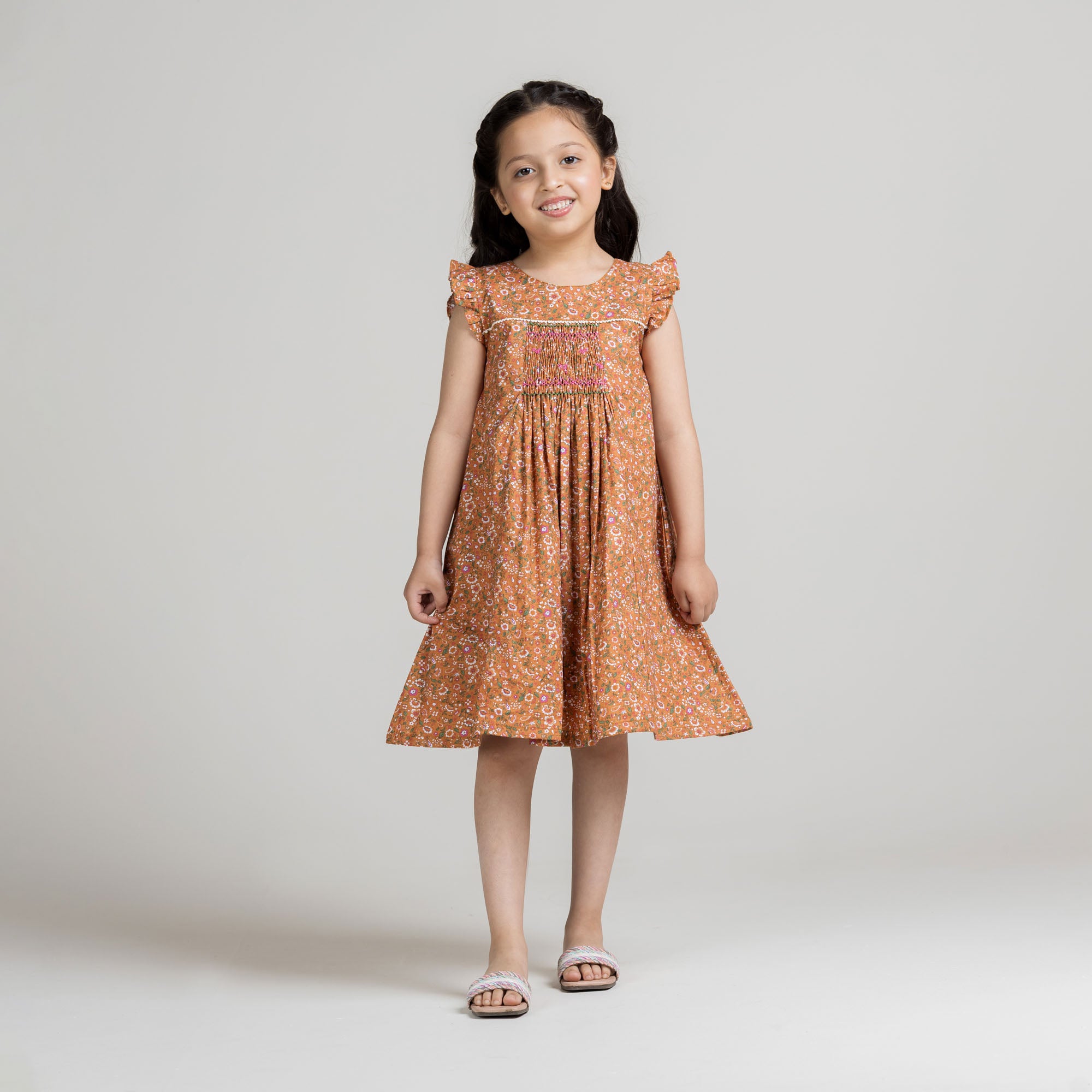 Rust Floral Smocked Frock