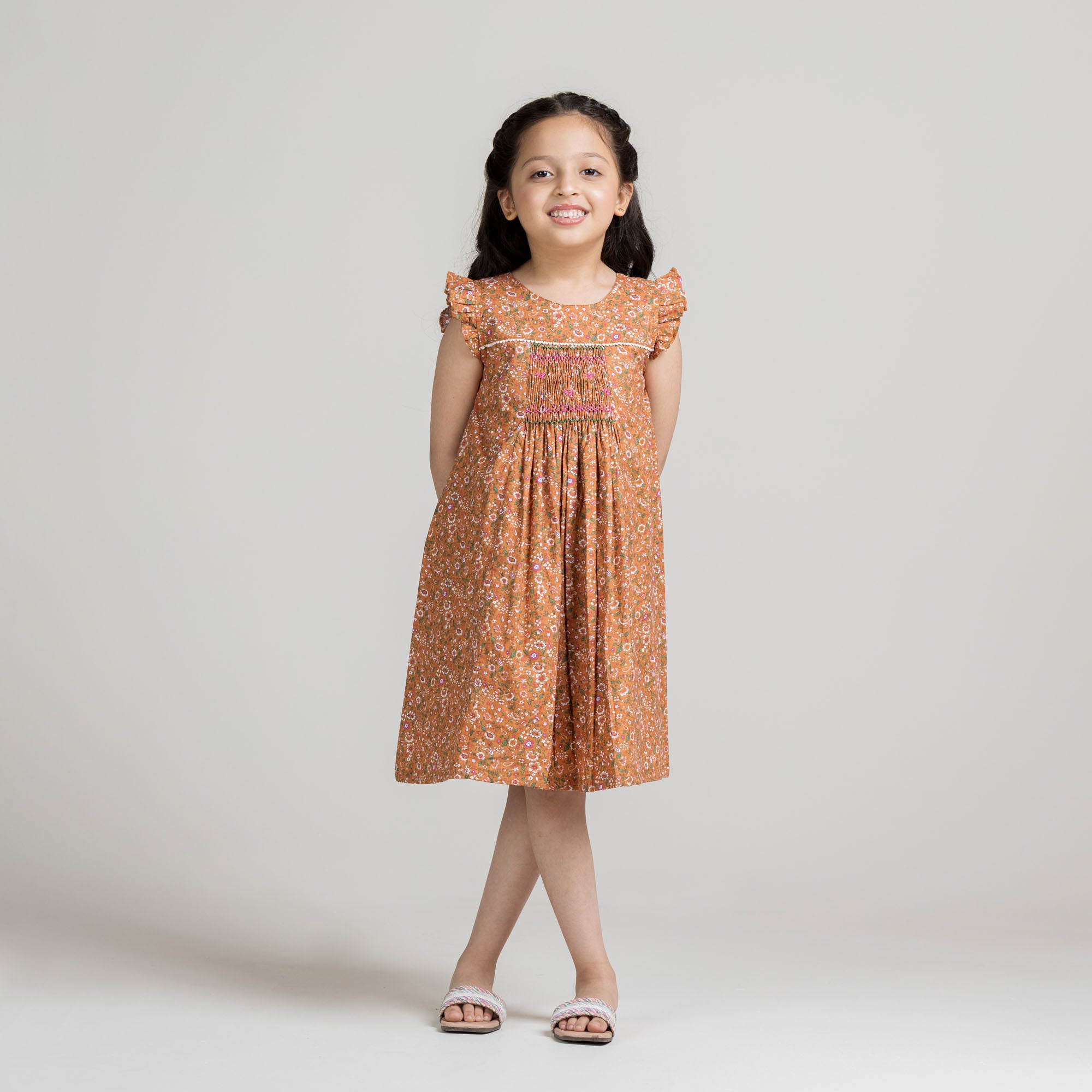 Rust Floral Smocked Frock