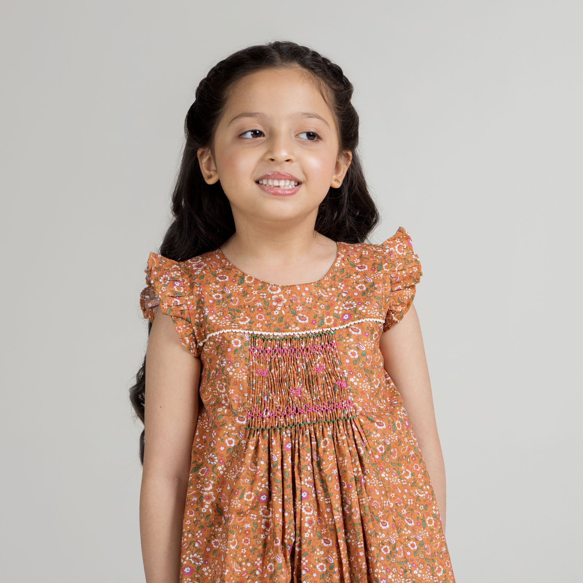 Rust Floral Smocked Frock
