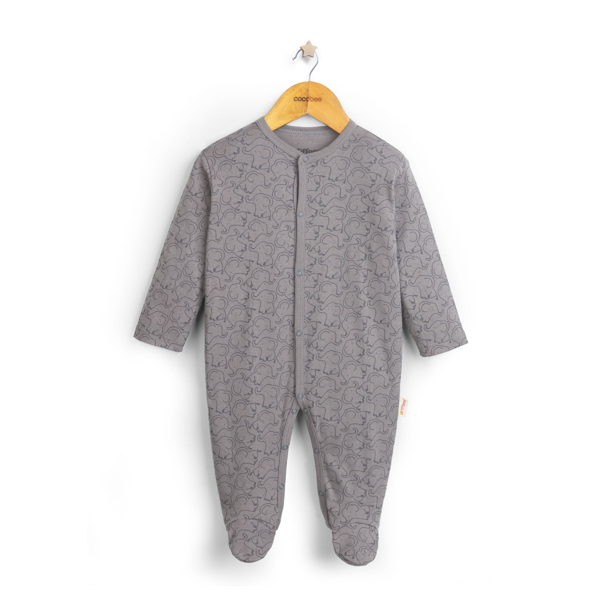Baby Elephant Print Footed Romper