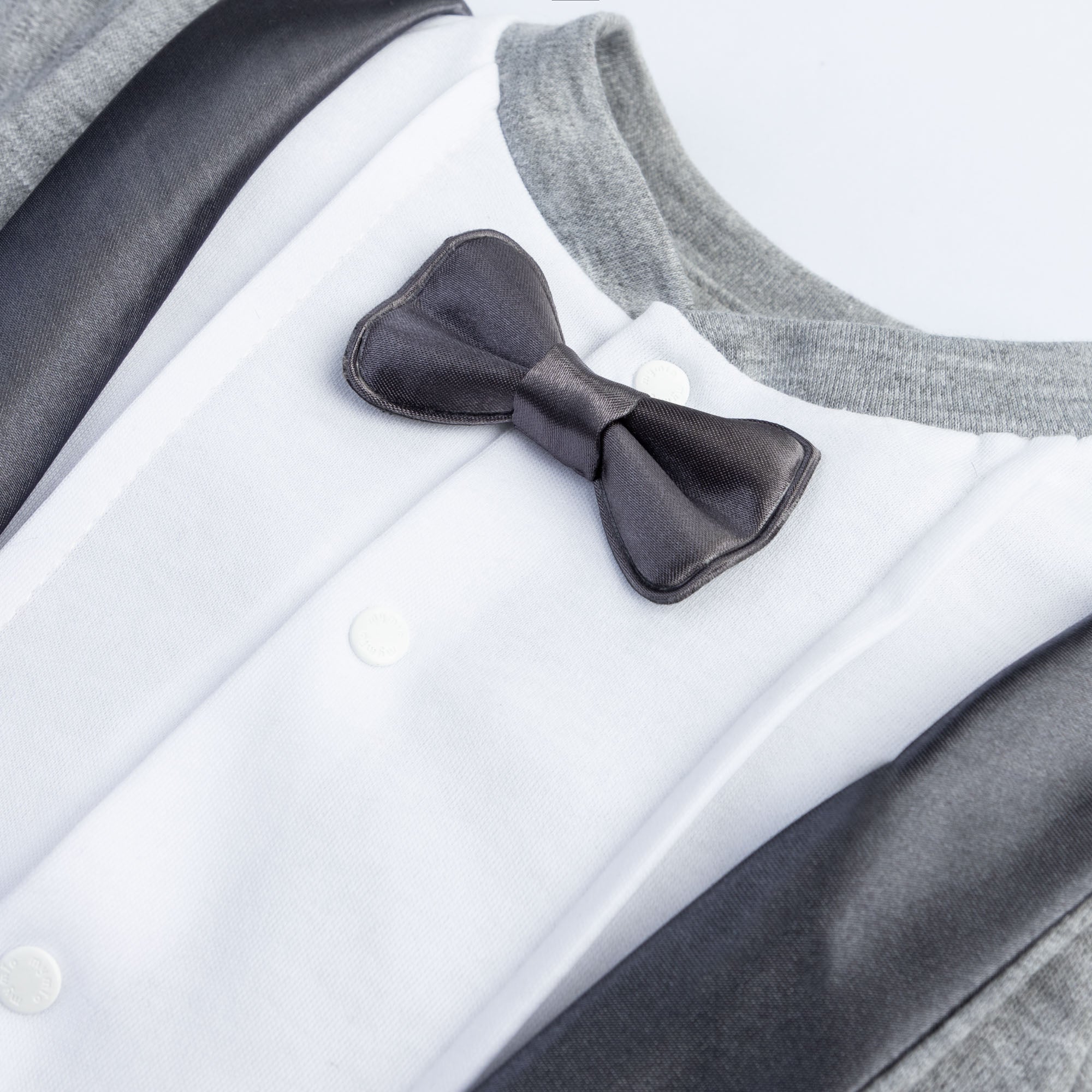 Gray baby tuxedo romper