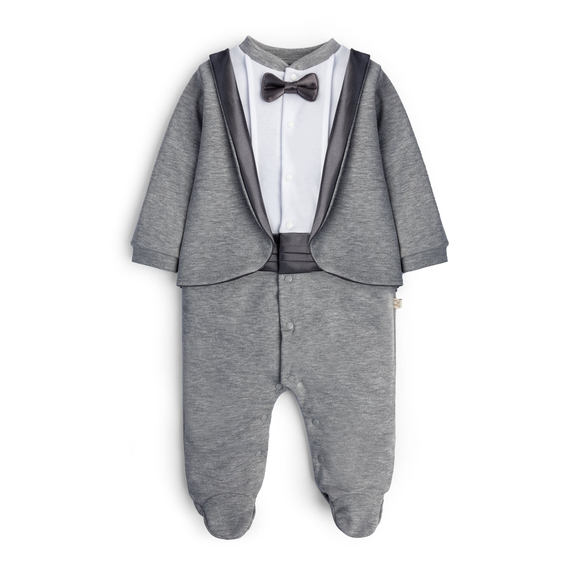 Gray baby tuxedo romper
