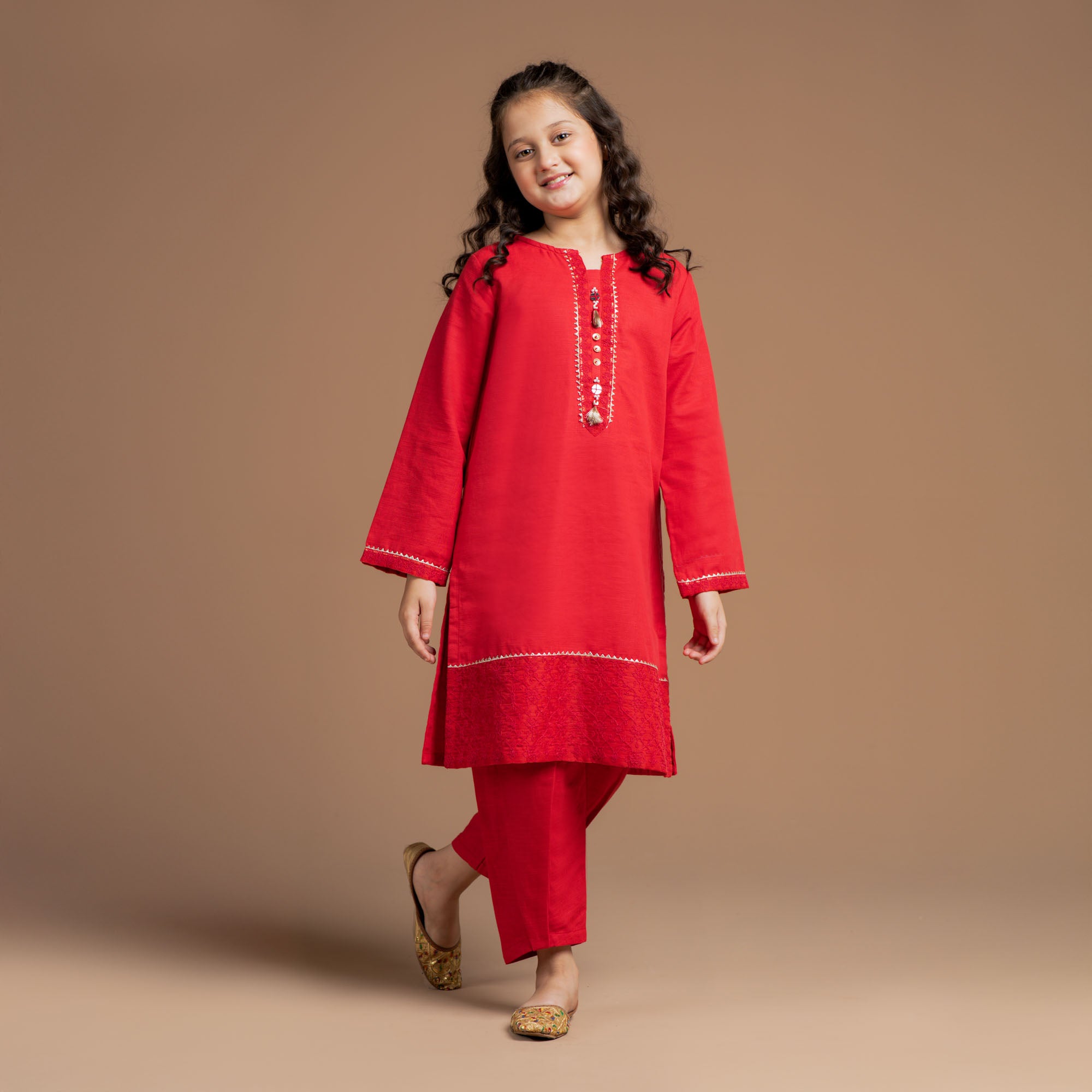 Coral Red Embroidered Suit