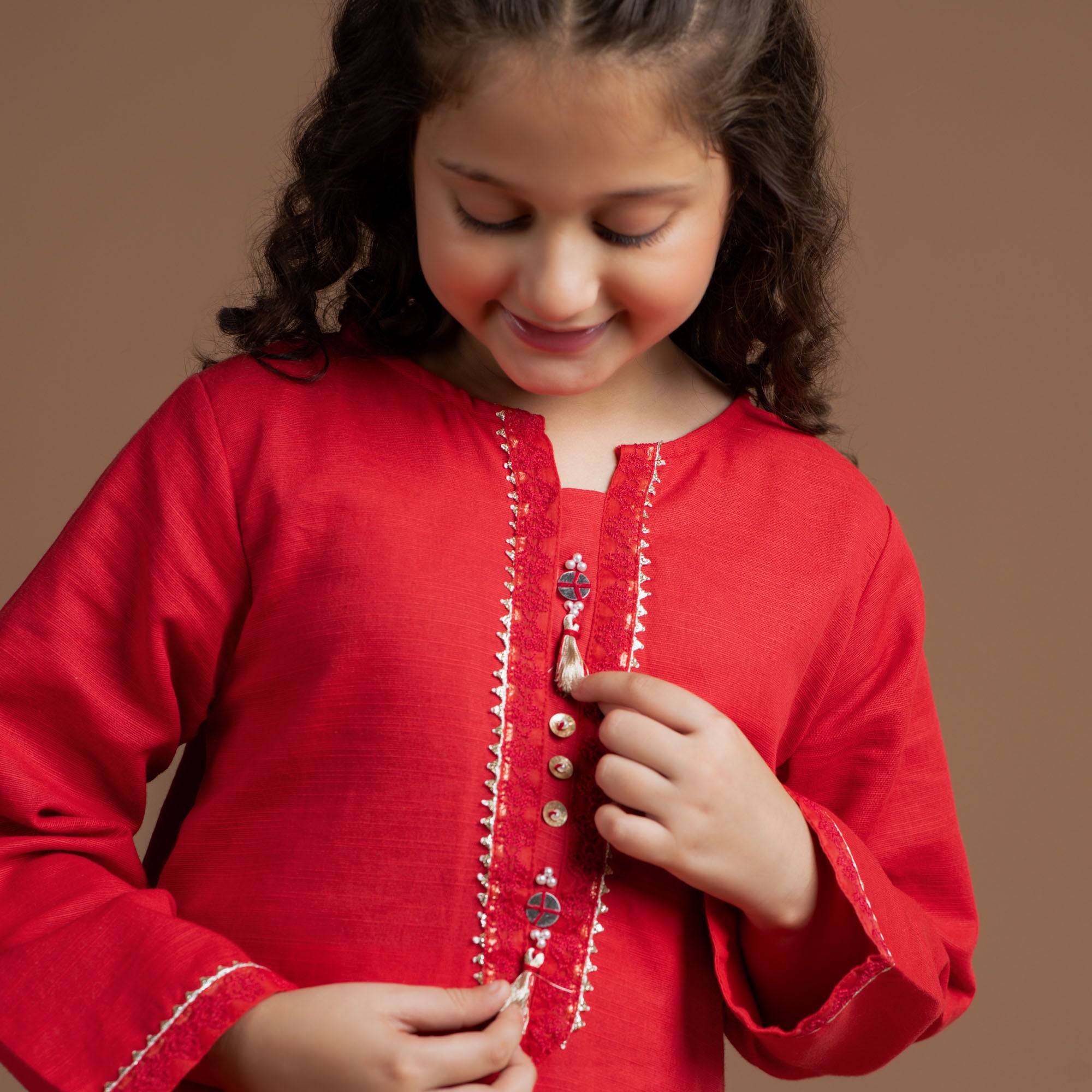 Coral Red Embroidered Suit