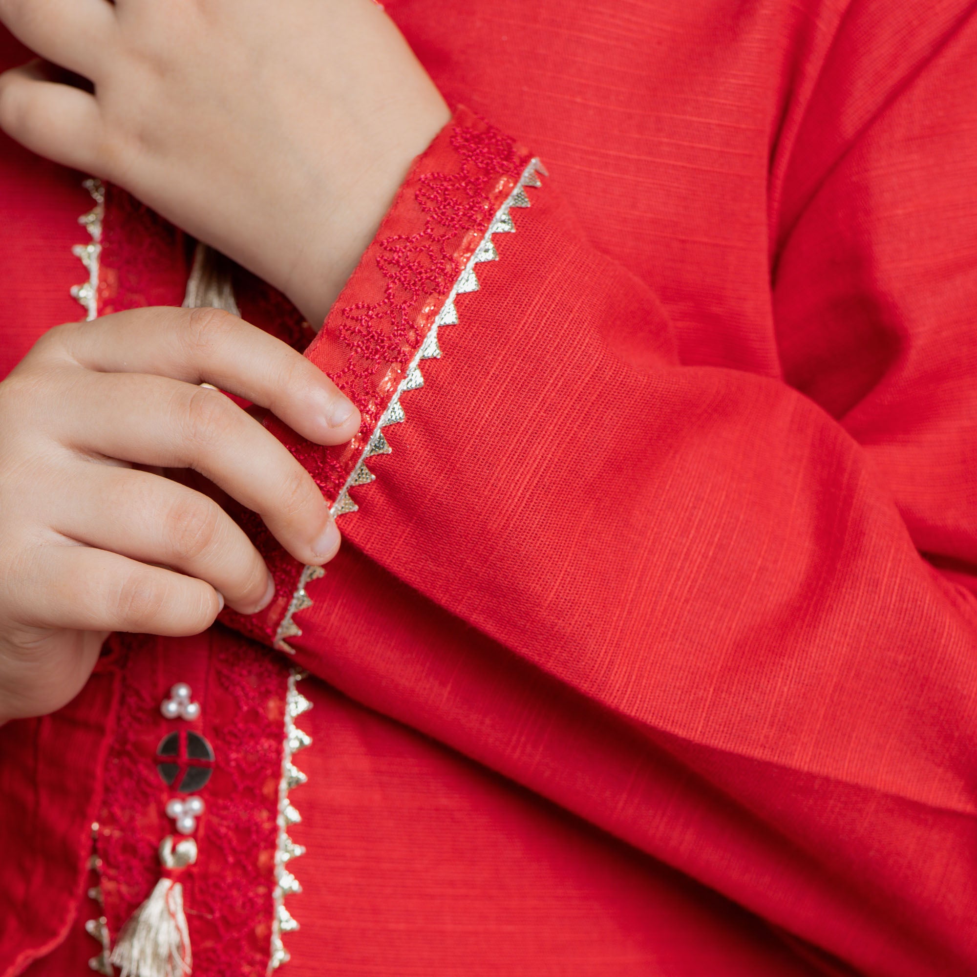 Coral Red Embroidered Suit