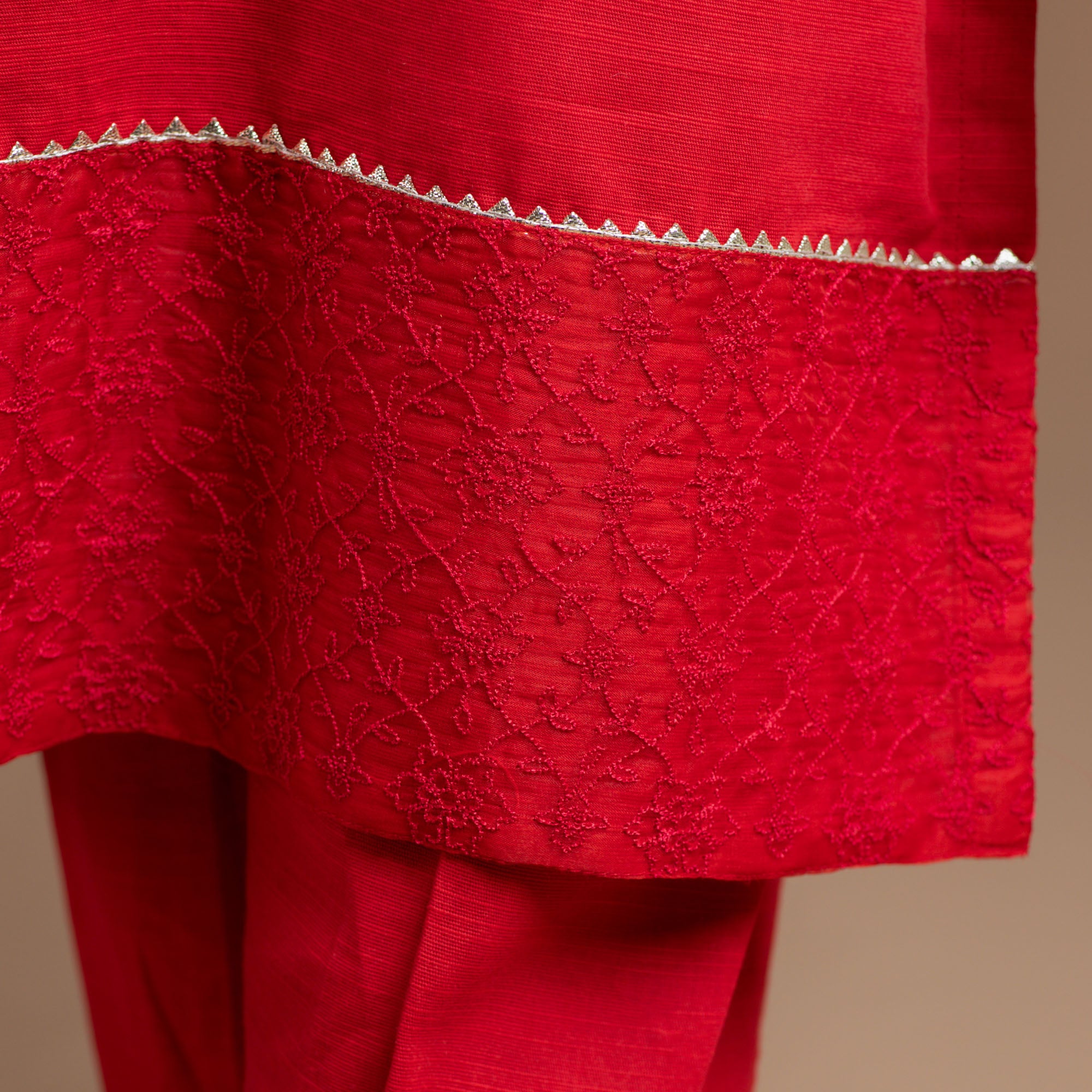 Coral Red Embroidered Suit