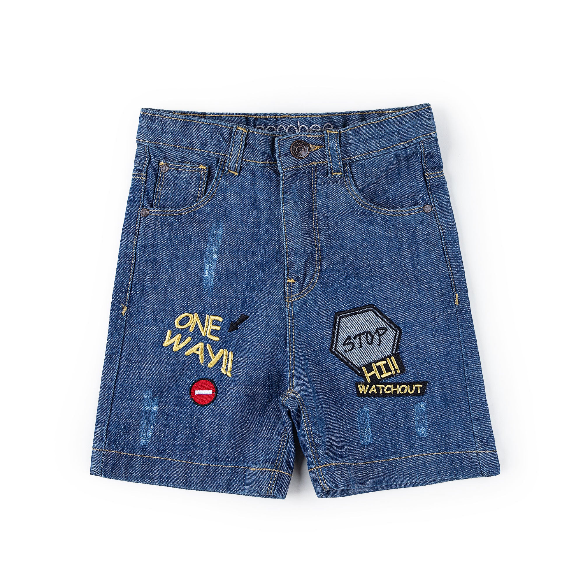 Embroidered denim shorts