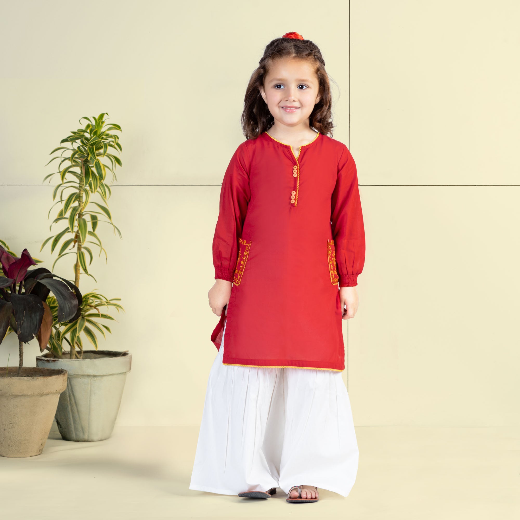 Fiery Red Embroidered Kurti