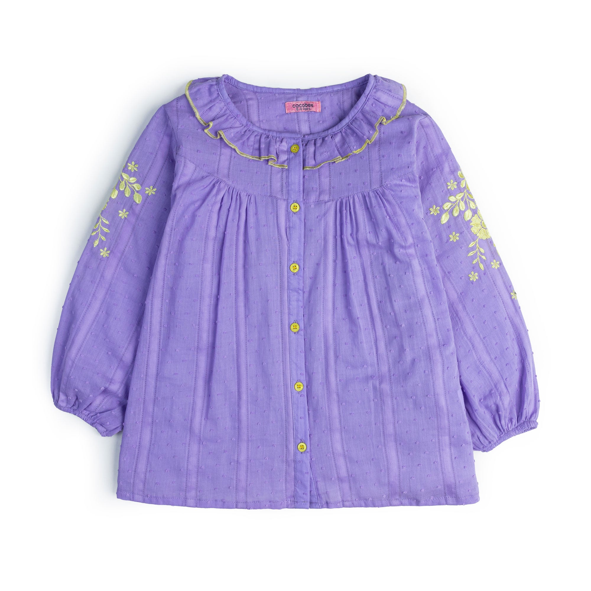 Ruffled Trim Embroidered Top