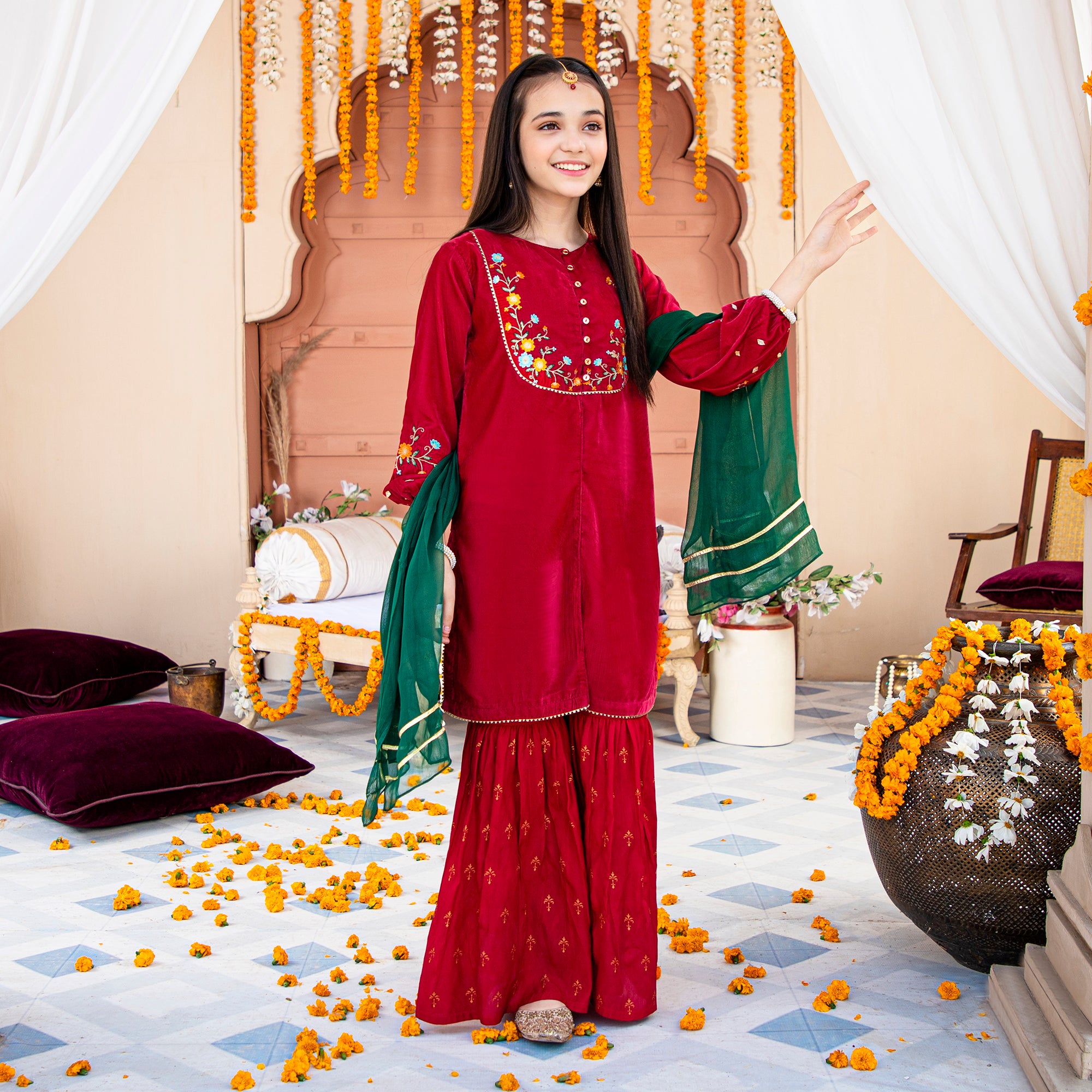 Red Gild Three Piece Embroidered suit