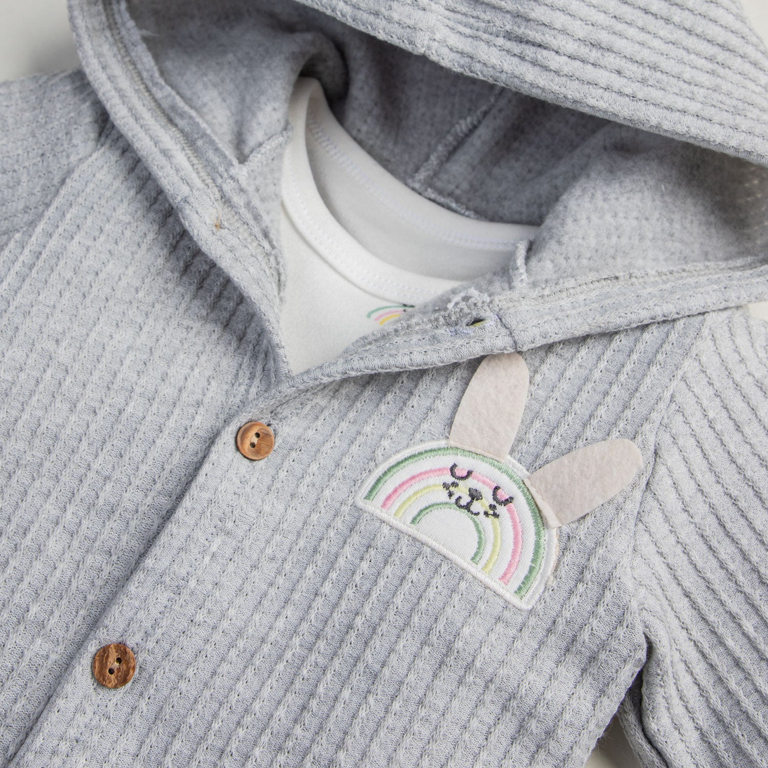 Three-Piece Baby Rainbow Hooded and Trouser Set
